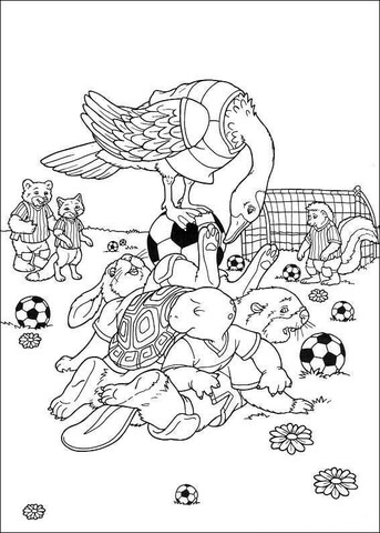 Animals Play Soccer (Football) Coloring Page